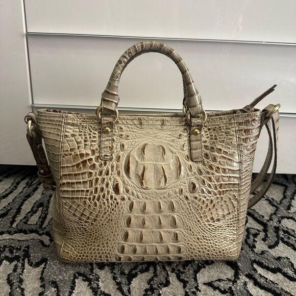 Brahmin mini Arno Tote| Tan Crocodile Embossed Leather Satchel - Picture 3 of 14